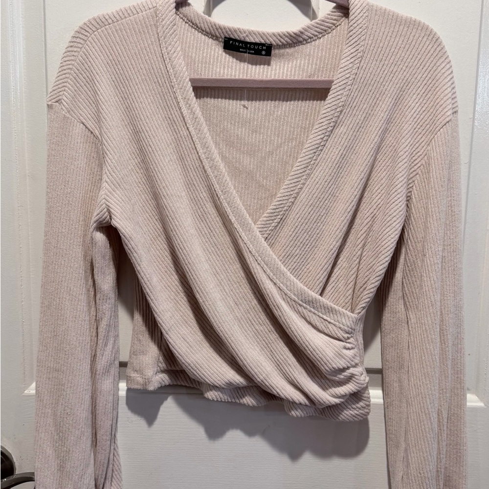 Final Touch Cream Ribbed Wrap Top NEW - Picture 2 of 2